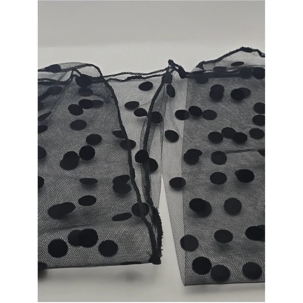 Black Polka Dot Sheer Mesh Ankle Socks Womens Ruffle Lettuce Edge Trim Coquette